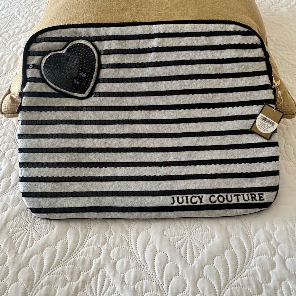 Juicy Couture Black and Gray Laptop Bag with Striped Design